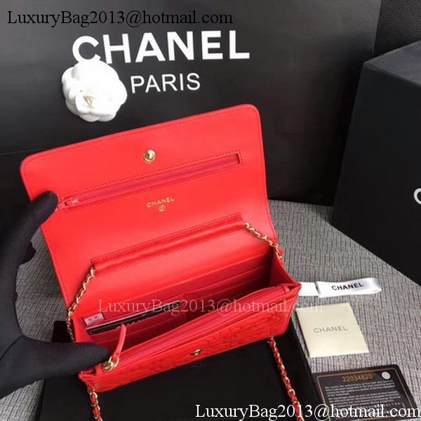 Chanel WOC Red Camellia Leather mini Flap Bag A33814 Gold