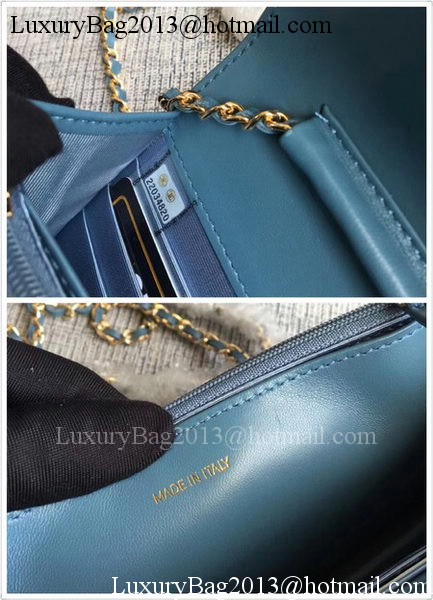 Chanel WOC Skyblue Camellia Leather mini Flap Bag A33814 Gold