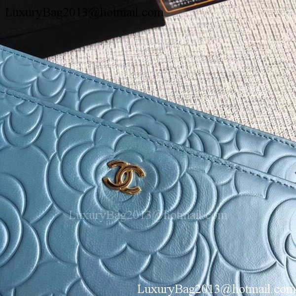 Chanel WOC Skyblue Camellia Leather mini Flap Bag A33814 Gold