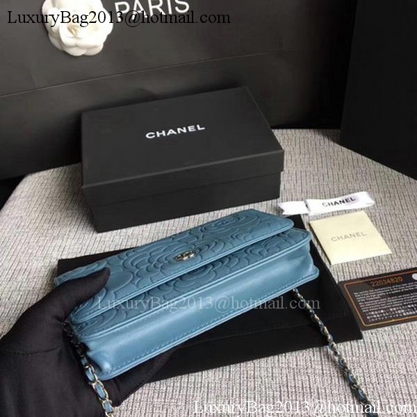 Chanel WOC Skyblue Camellia Leather mini Flap Bag A33814 Silver