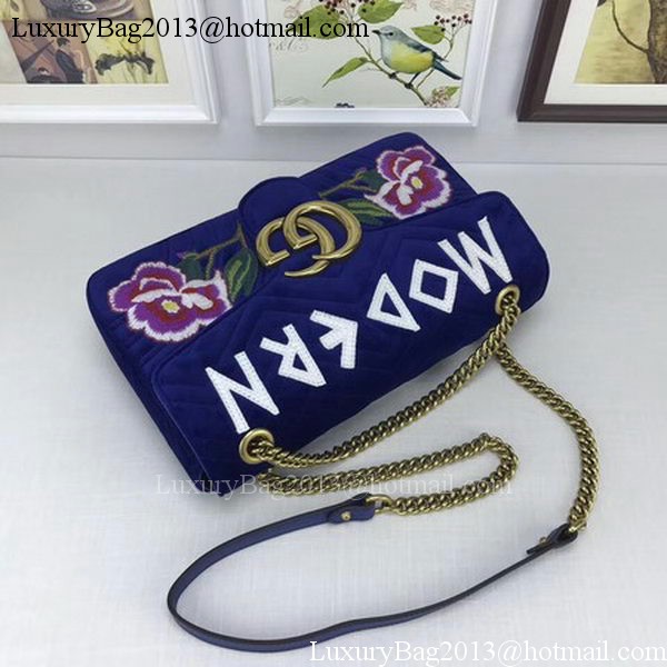 Gucci GG Marmont Embroidered Velvet Bag 443496 Blue