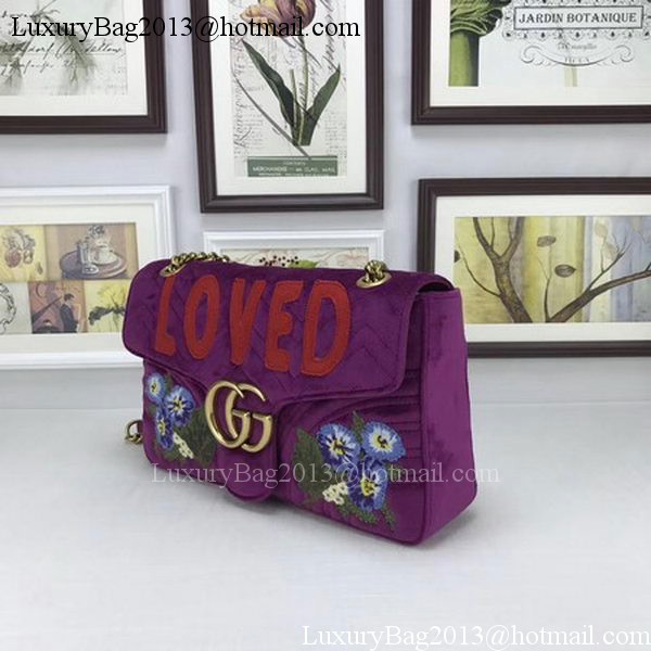 Gucci GG Marmont Embroidered Velvet Bag 443496 Purple