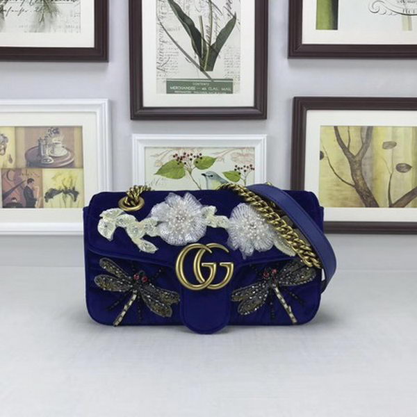 Gucci GG Marmont Embroidered Velvet mini Bag 446744 Blue