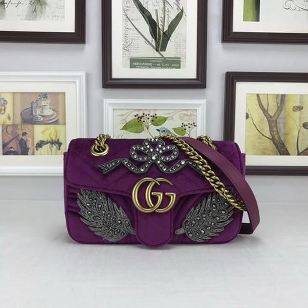 Gucci GG Marmont Embroidered Velvet mini Bag 446744 Purple