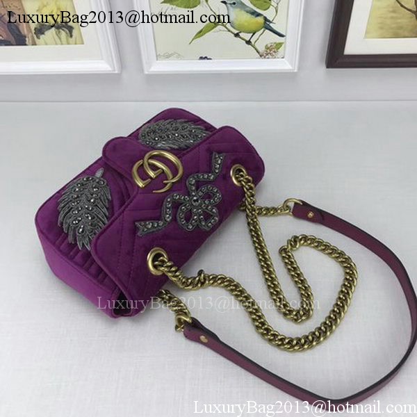 Gucci GG Marmont Embroidered Velvet mini Bag 446744 Purple