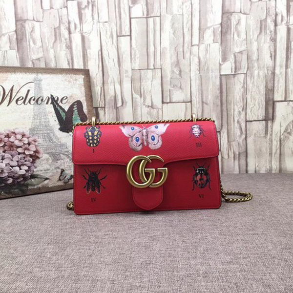 Gucci GG Marmont Original Leather Shoulder Bag 488716 Red