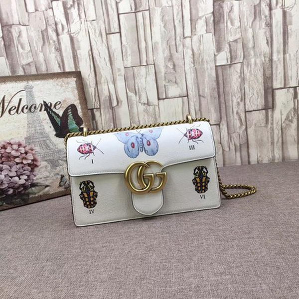 Gucci GG Marmont Original Leather Shoulder Bag 488716 White