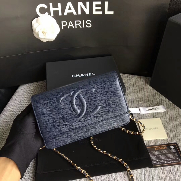 Chanel WOC Original Calfskin Leather Dark Blue Shoulder Bag 33814 Glod