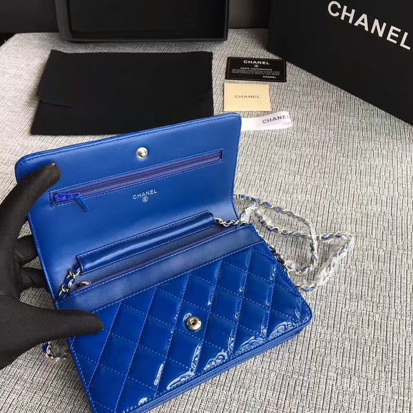 Chanel WOC Flap Bag Patent Leather A33814C Blue