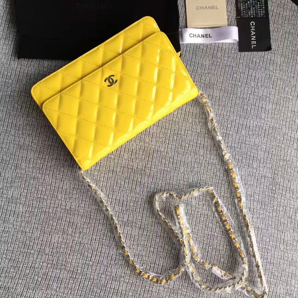 Chanel WOC Flap Bag Patent Leather A33814C Yellow