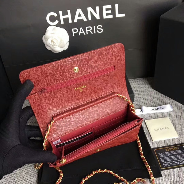 Boy Chanel WOC Flap Bag Original Calfskin Leather CHA6040 Dark Red