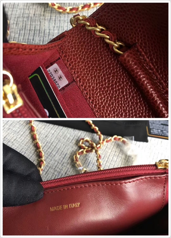 Boy Chanel WOC Flap Bag Original Calfskin Leather CHA6040 Dark Red