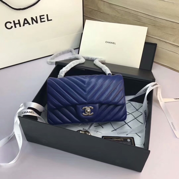 Chanel Classic Flap Bags Blue Original Sheepskin Leather 1116 Silver