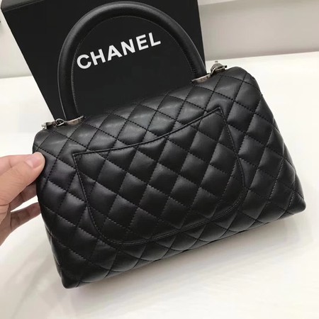 Chanel Classic Top Handle Bag Black Original Leather A92991 Silver