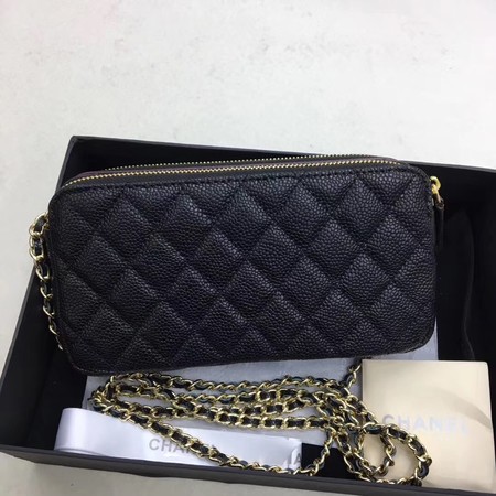 Chanel Shoulder Bag Black Cannage Pattern Leather CHA6845 Gold