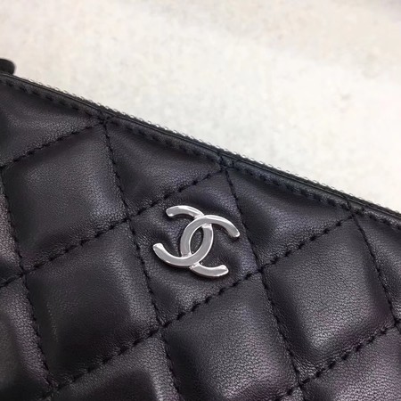 Chanel Shoulder Bag Black Sheepskin Leather CHA6845 Silver