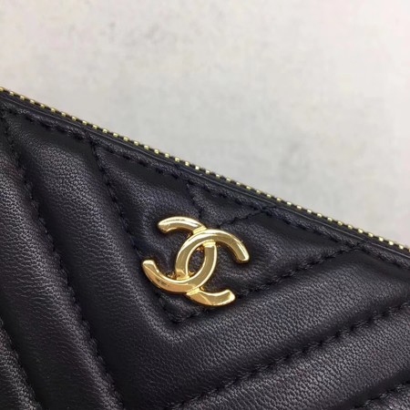 Chanel Shoulder Bag Black Sheepskin Leather V6845 Gold