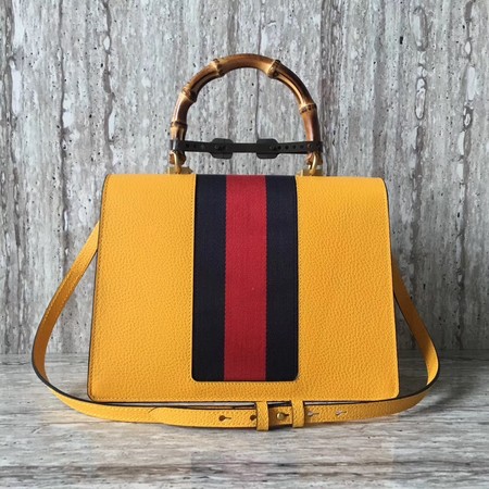 Gucci Leather Top Handle Bag with Moth 488691 Yellow