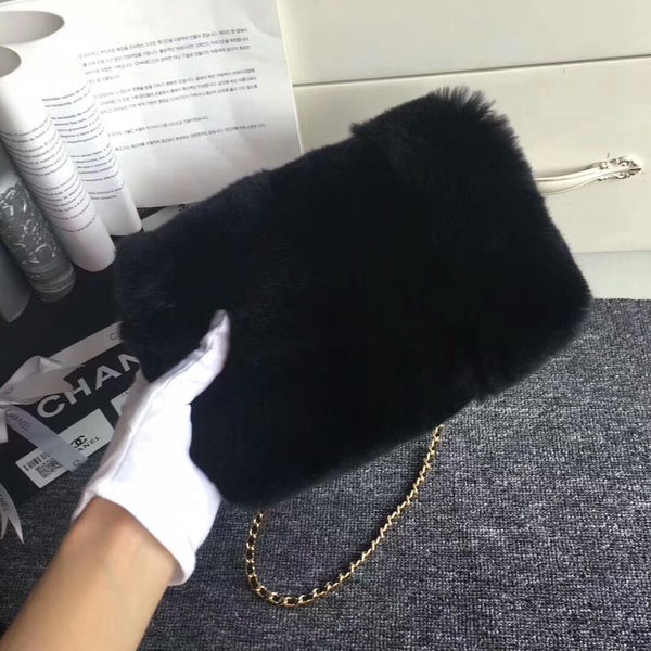 Chanel 2017 Fall Winter Cony Hair Shoulder Bag Black