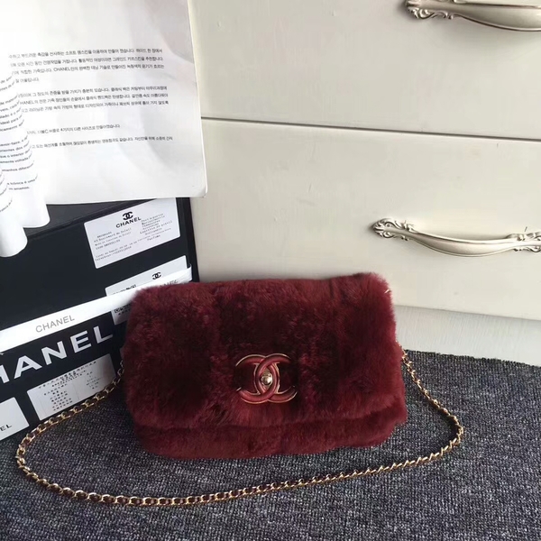 Chanel 2017 Fall Winter Cony Hair Shoulder Bag Wine