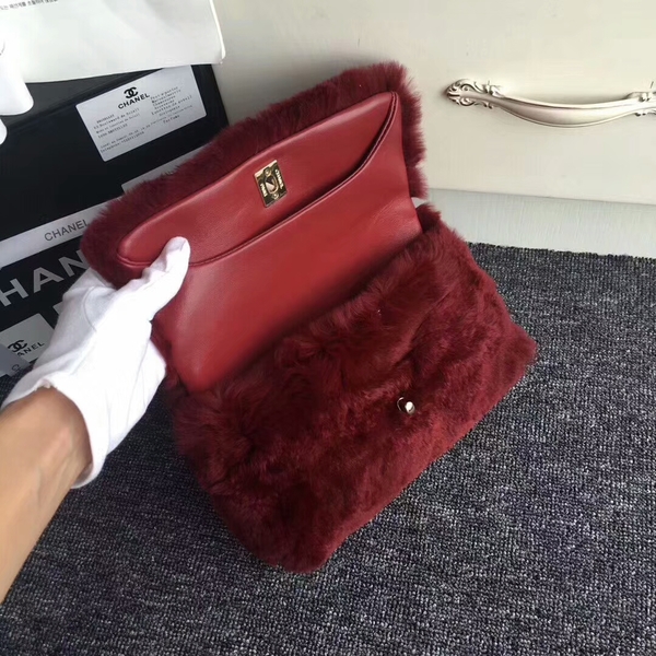 Chanel 2017 Fall Winter Cony Hair Shoulder Bag Wine