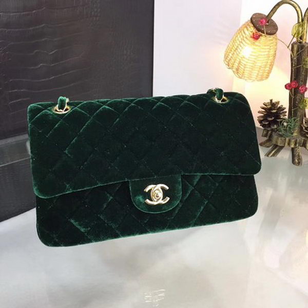 Chanel 2.55 Series Flap Bags Original Velvet A1025 Green