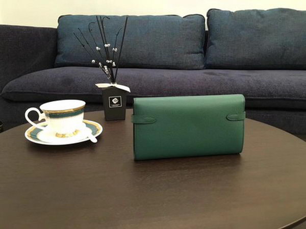 Hermes Kelly Epsom Leather Wallet H4086 Green