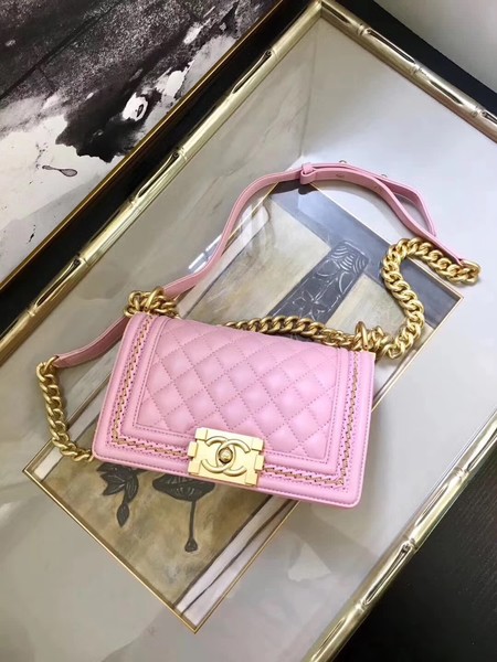 Boy Chanel Flap Shoulder Bag Sheepskin Leather A67085E Pink