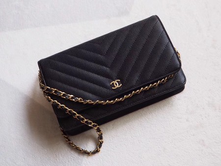 Chanel V mini Flap Bag Black Chevron Cannage Pattern A33814V Gold