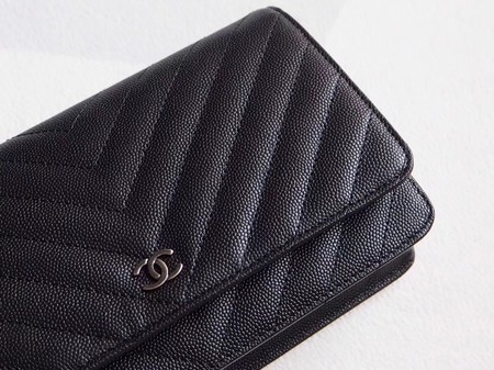 Chanel V mini Flap Bag Black Chevron Cannage Pattern A33814V Silver