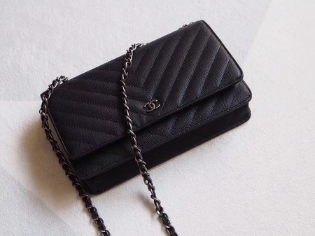 Chanel V mini Flap Bag Black Chevron Cannage Pattern A33814V Silver