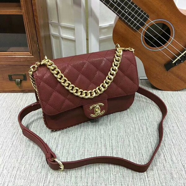 Chanel Shoulder Bag Calfskin Leather A83020 Dark Red