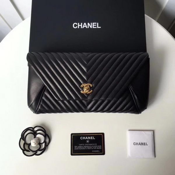 Chanel Clutch Chevron Sheepskin Leather CHA6698 Black