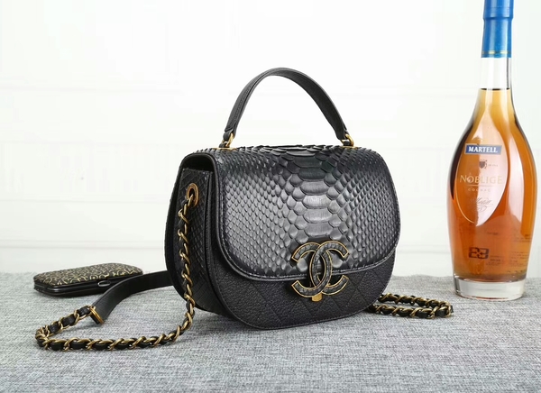 Chanel 2017 Original Python Leather Shoulder Bag 8125 Black