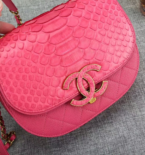 Chanel 2017 Original Python Leather Shoulder Bag 8125 Pink