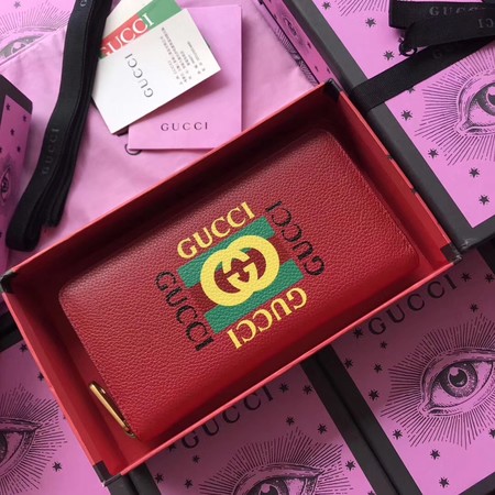 Gucci Print Leather Zip Around Wallet ‎496317 Red