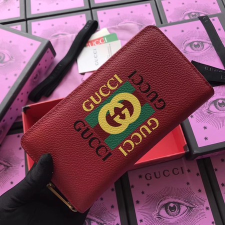 Gucci Print Leather Zip Around Wallet ‎496317 Red