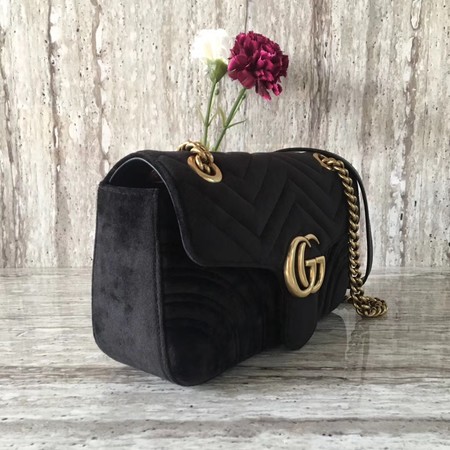 Gucci 443497 GG Marmont Chevron Velvet Shoulder Bag Black