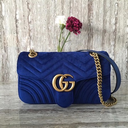 Gucci 443497 GG Marmont Chevron Velvet Shoulder Bag Blue