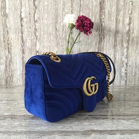 Gucci 443497 GG Marmont Chevron Velvet Shoulder Bag Blue