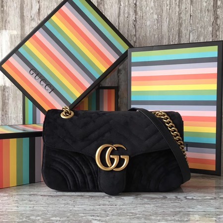 Gucci GG Marmont Chevron Velvet Shoulder Bag 443497 Black