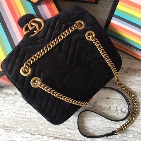 Gucci GG Marmont Chevron Velvet Shoulder Bag 443497 Black