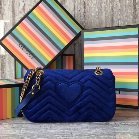 Gucci GG Marmont Chevron Velvet Shoulder Bag 443497 Blue