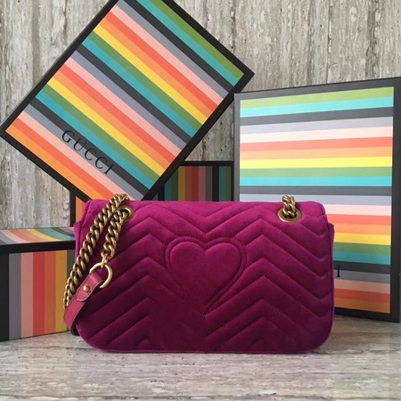 Gucci GG Marmont Chevron Velvet Shoulder Bag 443497 Purple