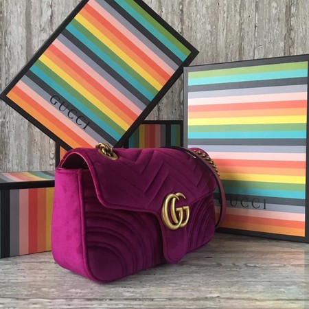 Gucci GG Marmont Chevron Velvet Shoulder Bag 443497 Purple