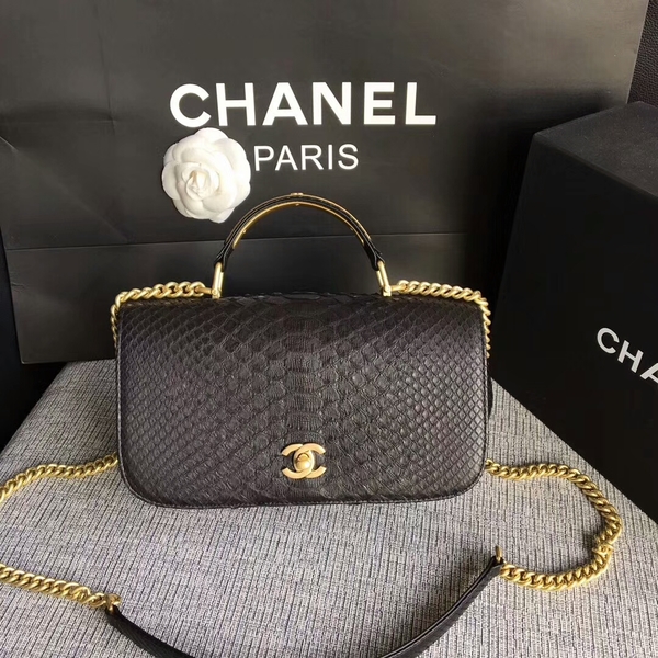 Chanel 2017 Original Python Leather Shoulder Bag 8127 Black