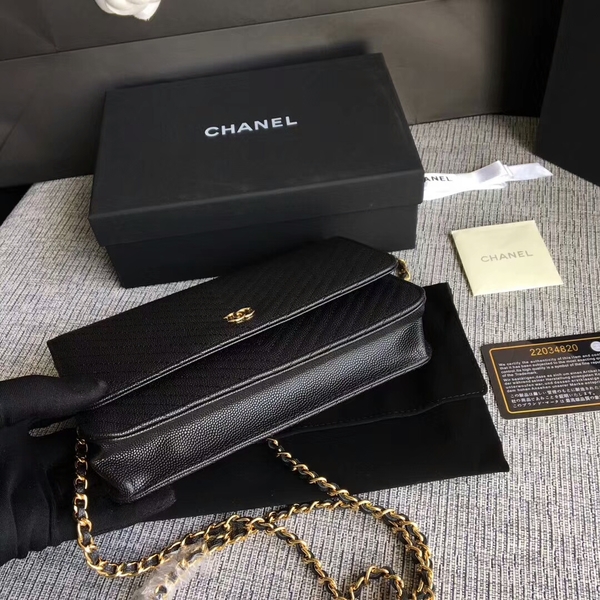 Chanel WOC Flap Shoulder Bag Black Calfskin A33814 Gold