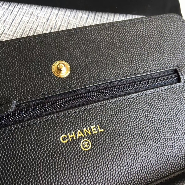 Chanel WOC Flap Shoulder Bag Black Calfskin A33814 Gold