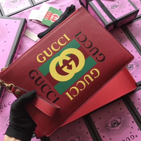 Gucci GG Marmont Calfskin Leather Clutch 466489 Red