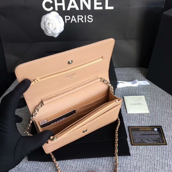 Chanel WOC Flap Shoulder Bag Camel Calfskin Leather A33814 Silver